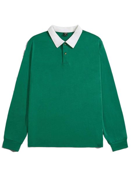 

men contrast collar half button placket sweatshirt x9bf#, Black