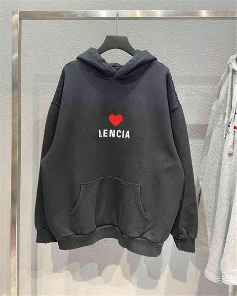 

hip hop designer balciga hoodies ins autumn and winter new tanabata love embroidery printing couple worn fleece hoodie, Black