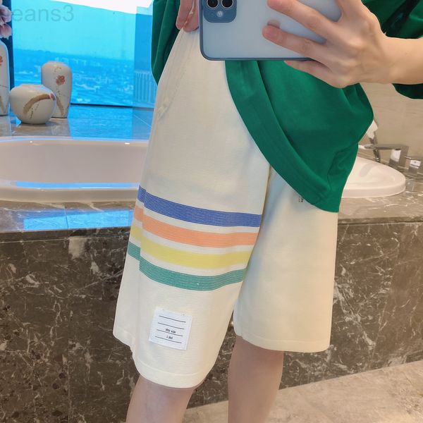 

men's pants designer summer tb shorts women's ice silk knitted wide leg pants color four bar middle quarter loose sweat thin style, Black