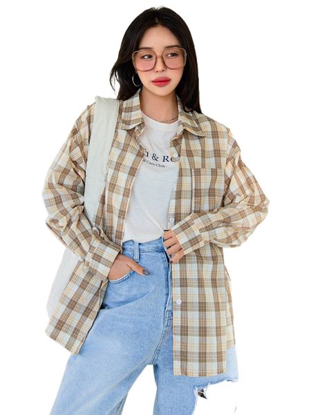 

dazy plaid print drop shoulder blouse s9iy#, White