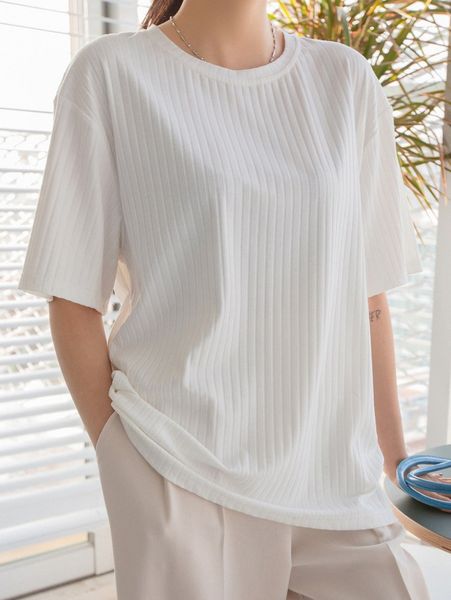

dazy rib-knit solid drop shoulder tee 866j#, White