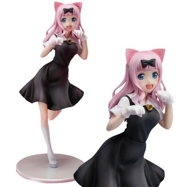 22cm Anime Jepang Love Is War Figura Shinomiya Kaguya Fujiwara chika Modelo Mainan Cantik Berdiri Telinga Kucing Lucu Boneka Statis PVC 220613