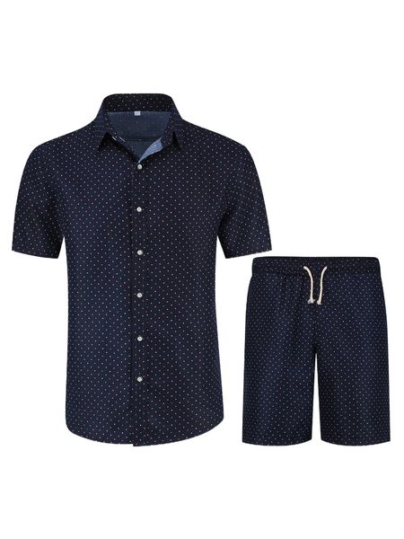 

cloudstyle men polka dot print shirt & drawstring waist shorts d9we#, Gray