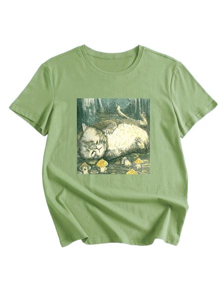 

romwe x andy lozano cat & mushroom print tee y2l8#, White