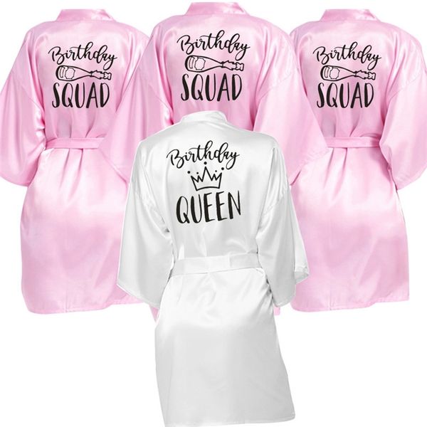 Compleanno Queen Squad Festa di compleanno Robe Satin Donna Principessa Compleanno Ragazza Squad Party Favor Ladies Dressing Regalo kimono Robes LJ200822