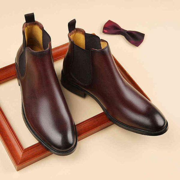 

dress shoes first layer cowhide handmade shoes 2022 autumn winter new martin boots leather british overshoot men's chelsea high top, Black
