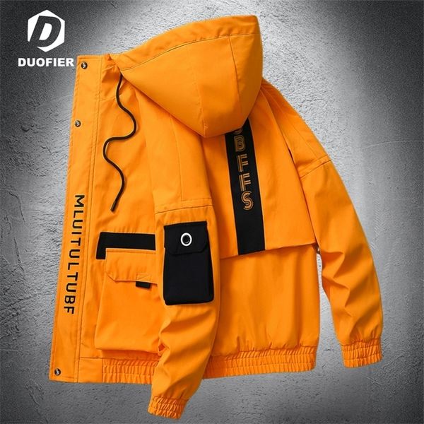 

mens jacket spring autumn trendy thin patchwork hooded jackets hip hop streetwear man casual coat multipocket sport windbreaker 220804, Black;brown