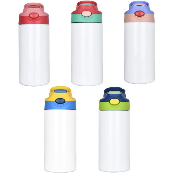 12oz Sublimation Sippy Cups Kinderwasserflasche mit Klappe auf der Oberseite Edelstahl Babyfütterung Stillflasche W4