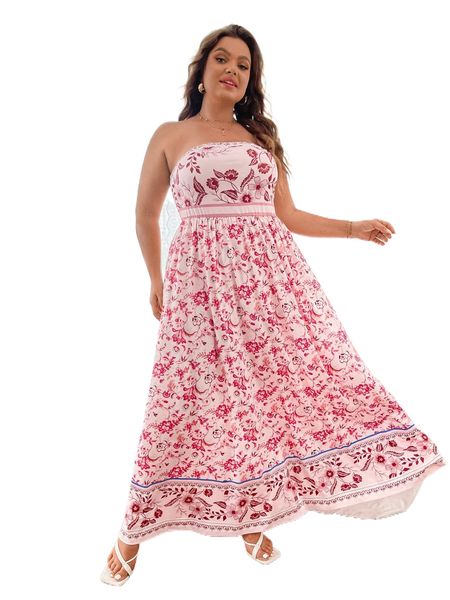 

plus floral print tube dress h6e6#, Black