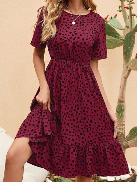 

allover print ruffle hem a-line dress 30qs#, Black;gray