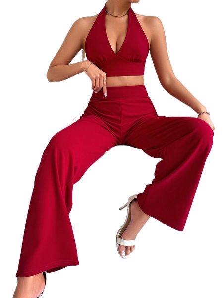 

tie backless halter & pants v2vb#, White