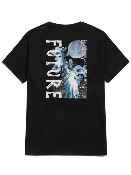 

men slogan and statue of liberty print h8pi#, White;black