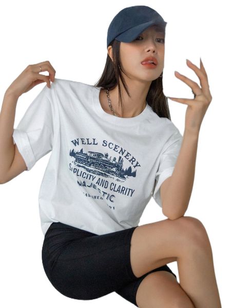 

dazy train and l.etter graphic d.rop s.houlder tee v1l7#, White