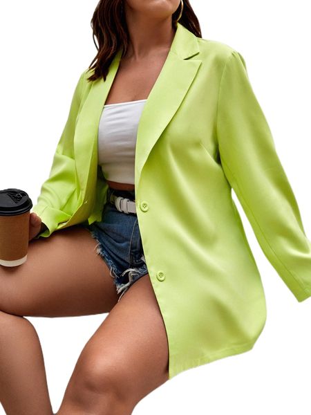 

plus solid single breasted blazer 06bz#, Black