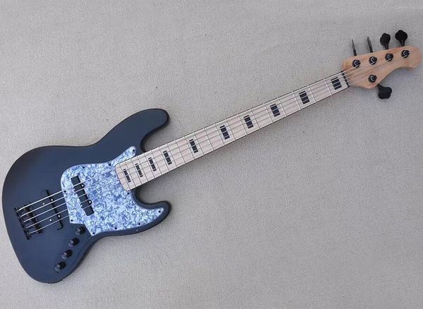 

5 strings matte black electric bass guitar with maple fingerboard