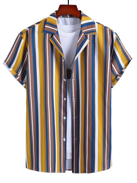 

men striped print button front shirt without tee q5hg#, White;black