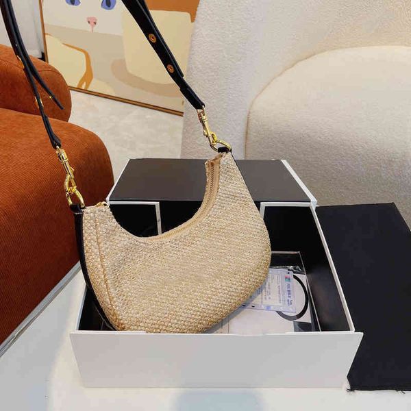 

straw underarm bags handbags clutch purse half moon wallets bottom fashion letter shoulder crossbag zipper wristlet 220518