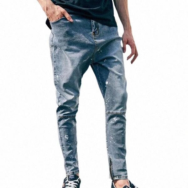 

men's jeans men summer ripped denim long pants pencil holiday 2021 fashion casual button pockets zipper clothing trousers t7cm#, Blue