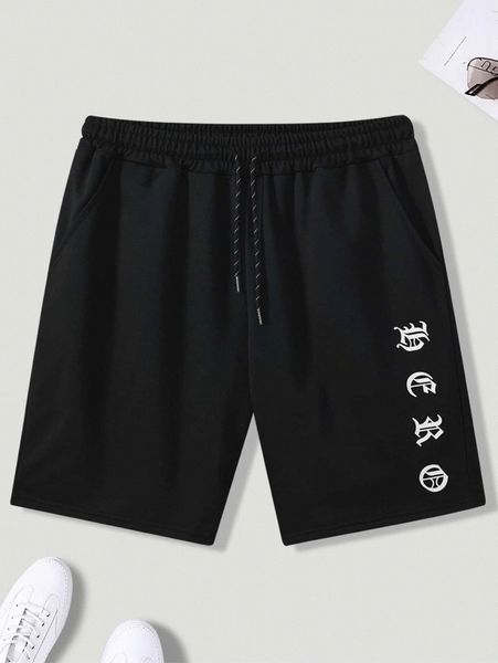 

men letter graphic drawstring waist track shorts w8ov#, White;black