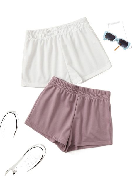 

2 pack solid elastic waist track shorts m282#, White;black