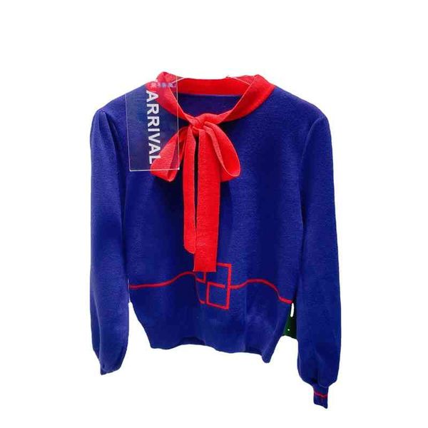 

autumn and winter new red bow tie lace up lantern sleeve wool sweater, White;black