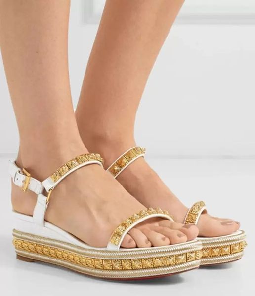 

summer red sole sandals decorated patent leather rivet platform wedge heel fashion ladies, luxurious comfort flats 35-42, Black