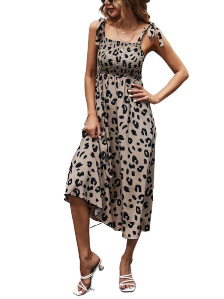 

leopard print shirred tie shoulder cami dress b9qi#, Black;gray