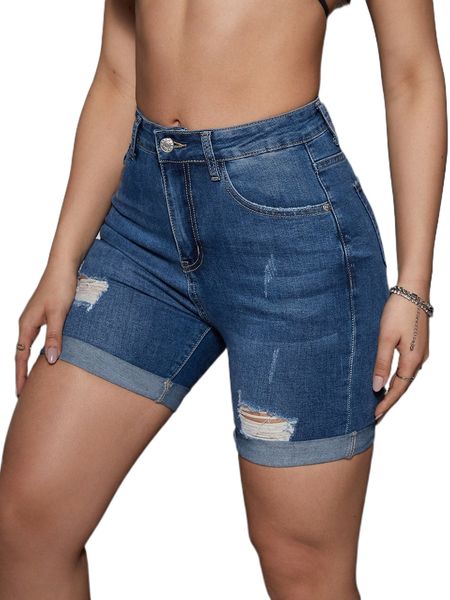 

ripped roll up hem denim shorts l9n6#, White;black