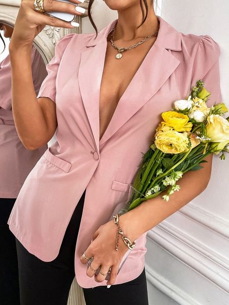 

puff sleeve single button blazer y7g9#, White