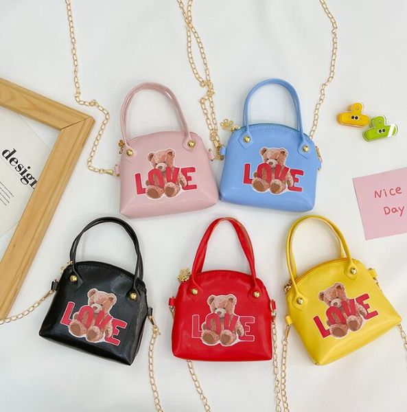 

children cartoon bear handbag girl chain cross bag little girl change purse, Black