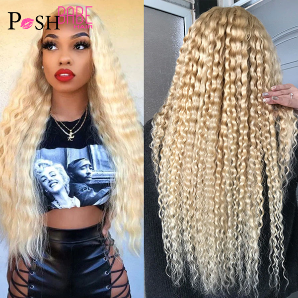 

accessories 32 inch 13x4 long deep wave frontal wig 613 blonde transparent lace front wig remy brazilian deep curly human hair wig for, Silver