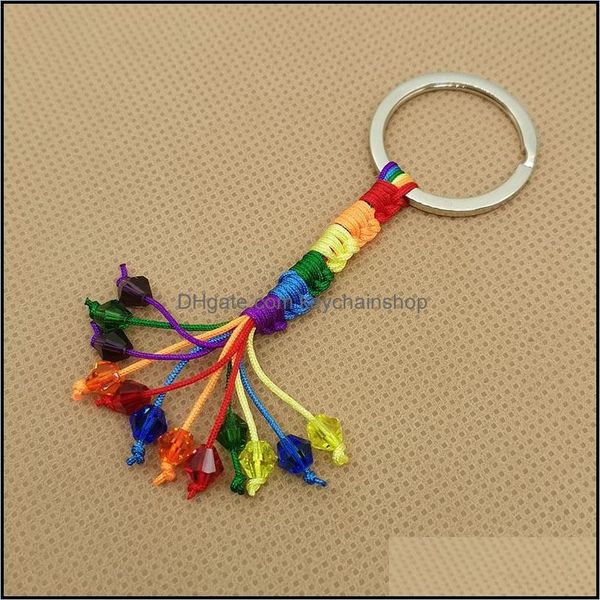 

key rings jewelry custom chains european and american new color woven couple chain lgbt rainbow tassel crystal pendant drop de dh7ot, Slivery;golden