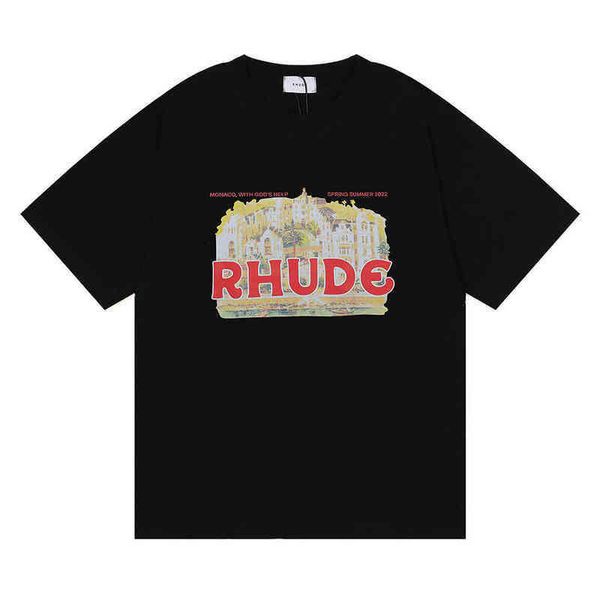 

brand designer t shirt rhude american high street print t-shirt oversize simple illustration short sleeve tee couple male 3025 high quality, White;black