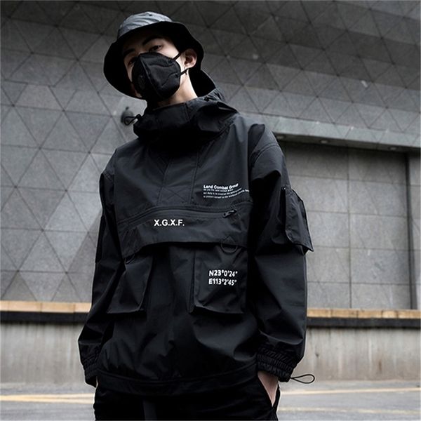 

april momo black cargo jackets windbreaker men streetwear tactical jacket pullover multi-pocket male autumn hoody coat 201218, Black;brown