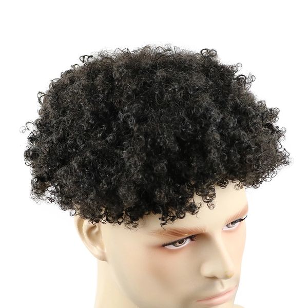 

natural 100% human hair full lace men toupee afro kinky curly hair toupees replacement system curl wigs for man, Black