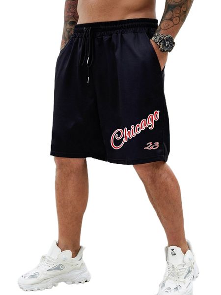 

extended sizes men letter graphic drawstring waist shorts f1za#, White;black