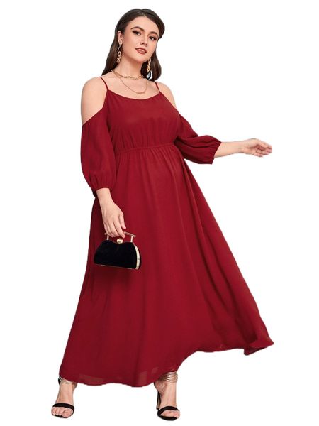 

plus cold shoulder flare hem dress v58g#, Black