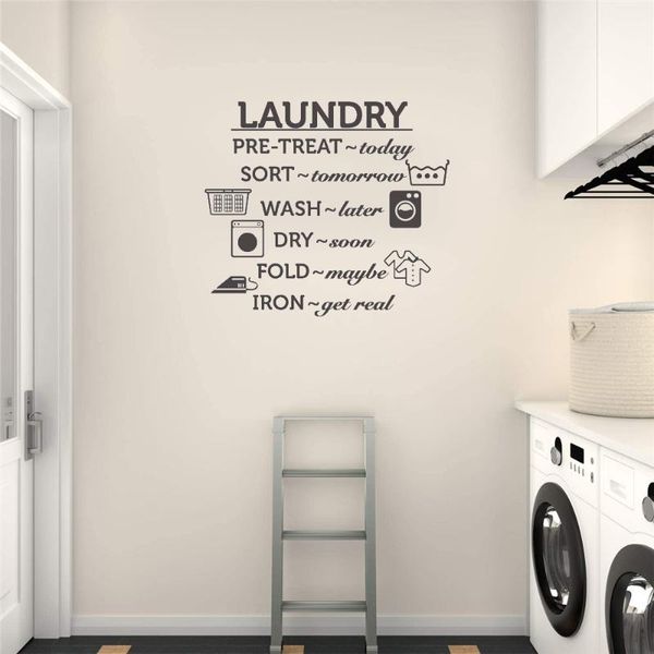 Wandaufkleber Waschküche Aufkleber Waschen Trocken Falten Eisen Zitat Aufkleber Für Dekor Abnehmbare Tapete Wandbild AY981