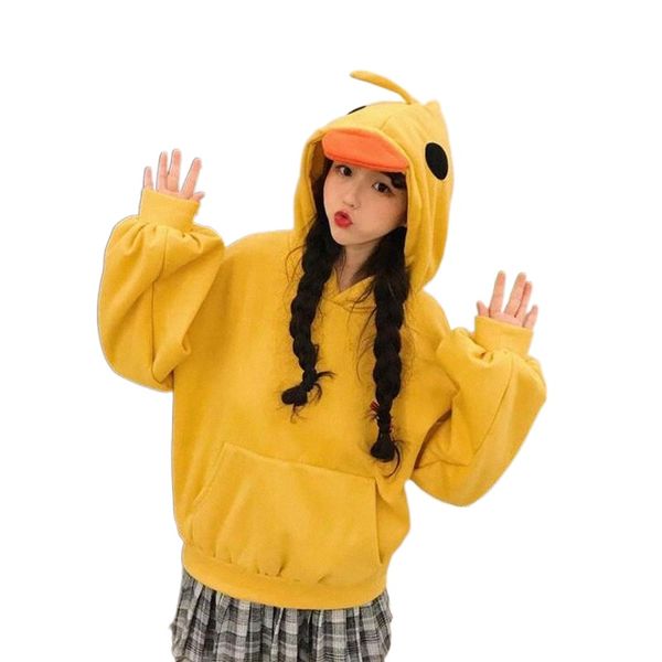 

women's hoodies & sweatshirts harajuku women hooded ducks cute long sleeve blouse kawaii winter sweatshirt mujer 2021 lovely girlish u, Black