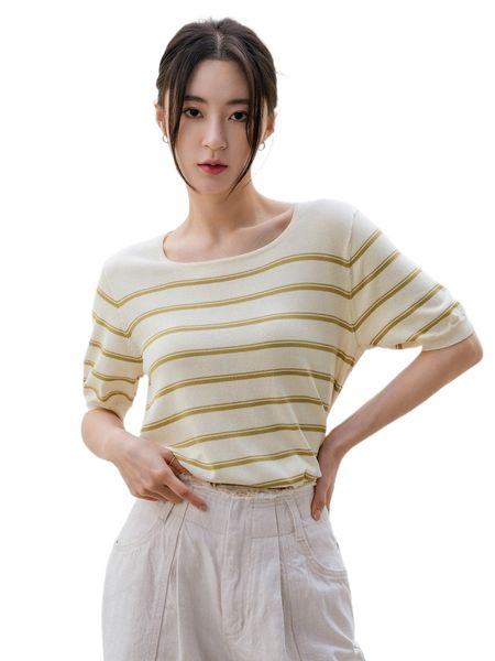 

dazy-less striped pattern knit q9ra#, White;black