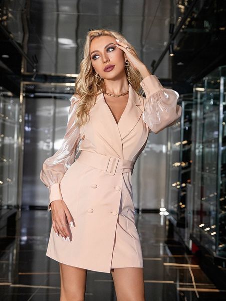 

d& double button buckle belted blazer dress b2uo#, White