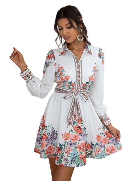 

simplee floral print knot front shirt dress q8fx#, Black;gray