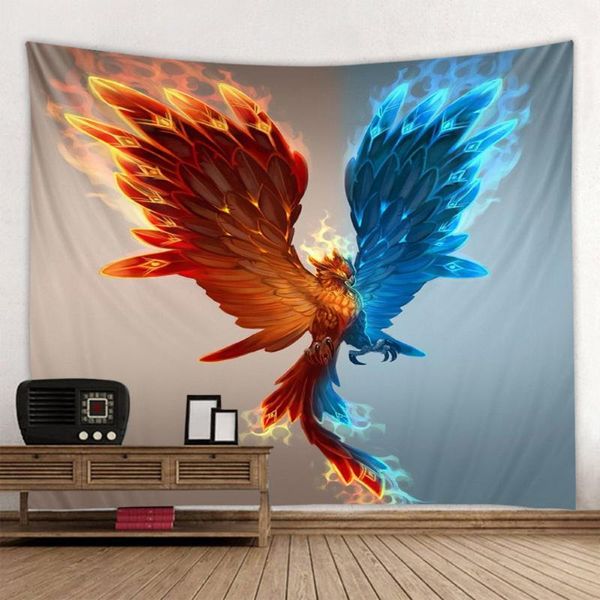 Taquestres imprimindo um nimal incêndio phoenix parede pendurada no quarto salão hall hall mural tapeçaria decoração de decoração de arte de tecido de fundo de fundo