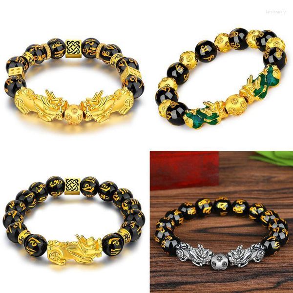 Perlen Stränge Männer Schwarz Obsidian Stein Perlen Armband Pixiu Chinesischen Feng Shui Glück Reichtum Buddha Für Frauen Schmuck Lars22