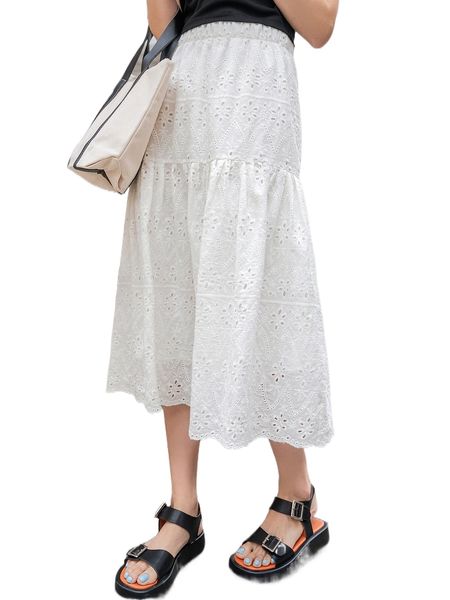 

dazy eyelet embroidery ruffle hem skirt u73x#, Black