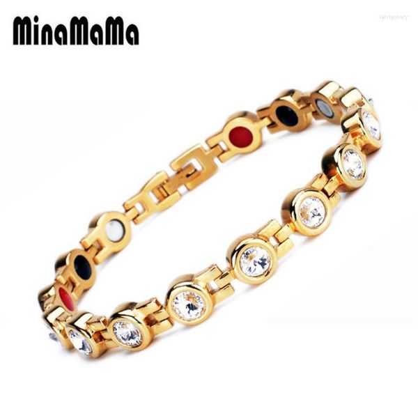 Catena a maglie Bracciale magnetico in cristallo color oro in acciaio inossidabile per donna 4 ioni Germanio Bracciali salute Gioielli GiftLink LinkLink Lars22