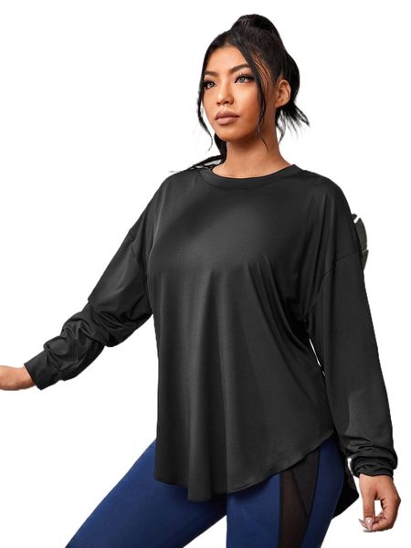 

plus drop shoulder sports tee c1jz#, Black