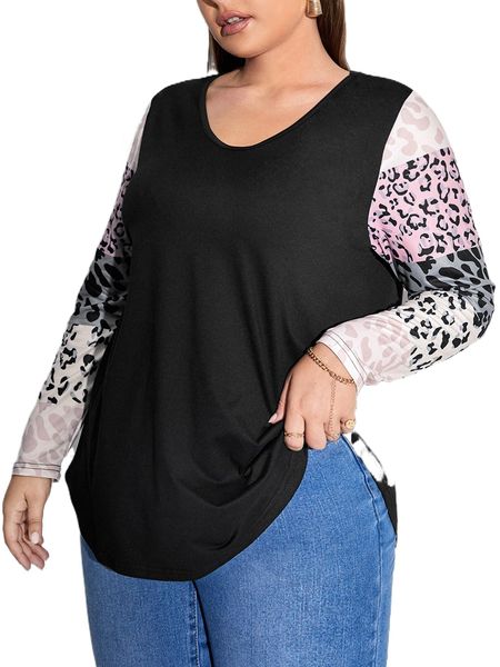 

plus leopard v neck tee s3qn#, Black