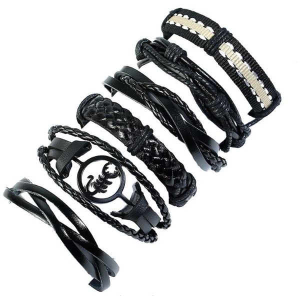 scorpione Braid Series Uomo donna Bracciale in pelle bovina Fili di perline fai-da-te Bracciale combinato nero 6 stili / 1 set