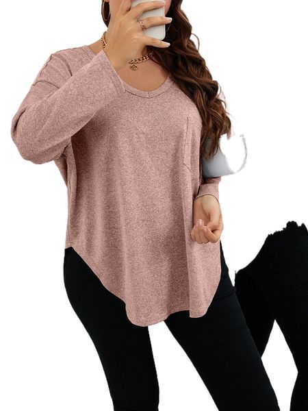 

plus solid asymmetrical hem tee r92y#, Black